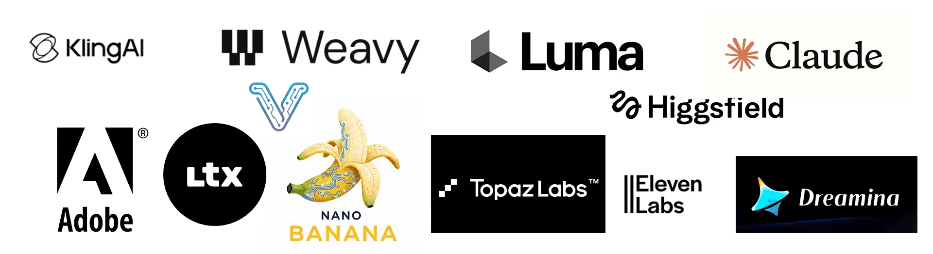 Tools we use: KlingAI, Weavy, Luma, Veo, Higgsfield, Adobe, LTX, Nano Banana, Topaz Labs, ElevenLabs, Dreamina